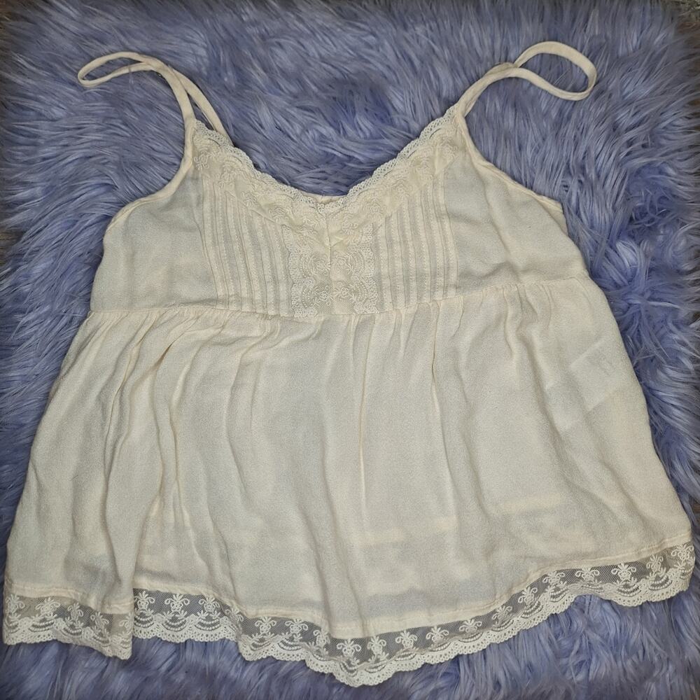 Hollister y2k Coquette Tank Top Cream Spaghetti Strap Size XS